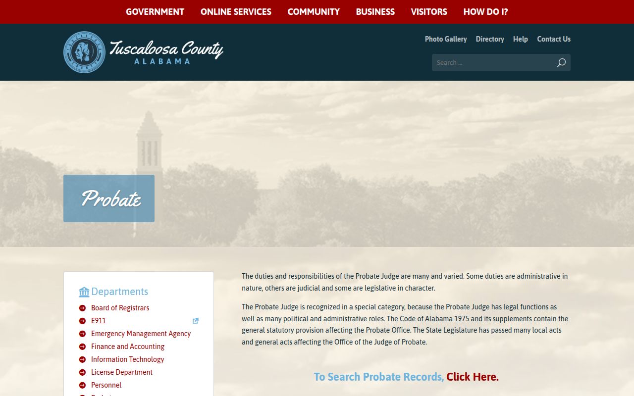 Tuscaloosa County Probate Court website for estate documents
